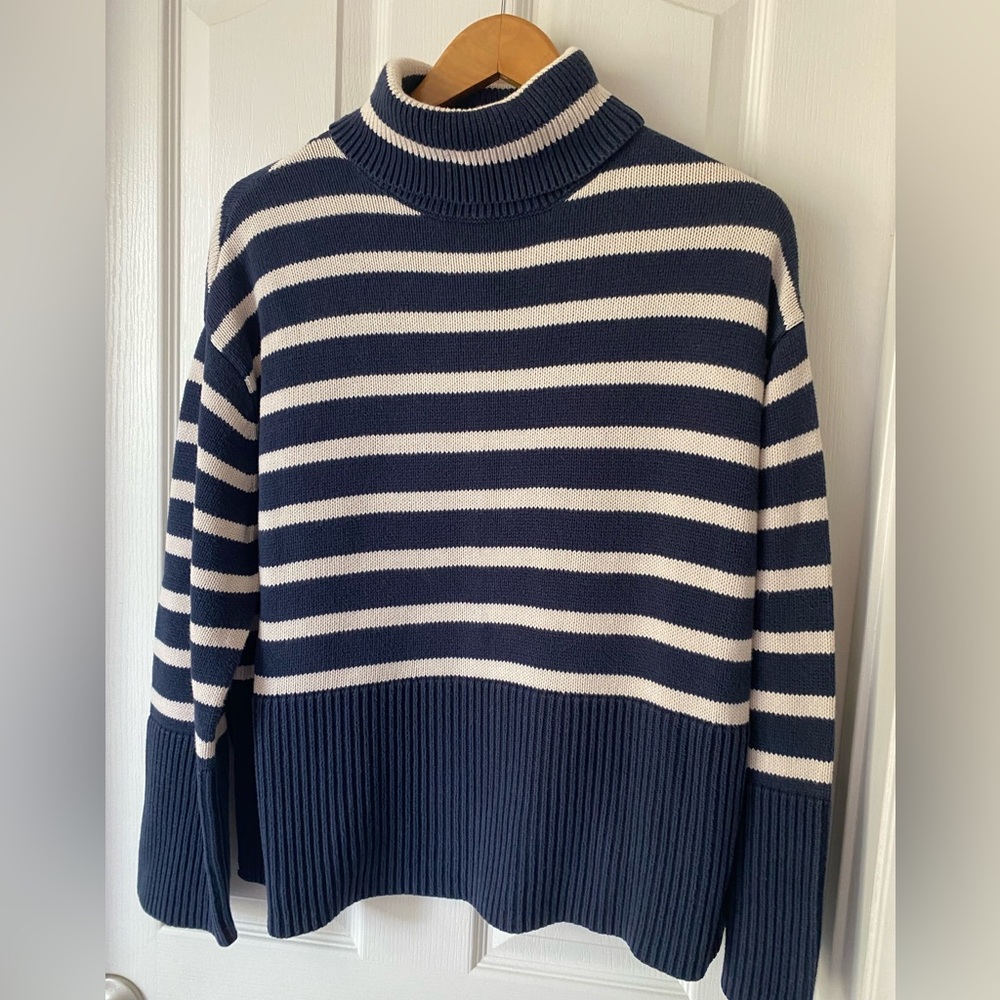 GAP Navy and Cream Striped Turtleneck Sweater